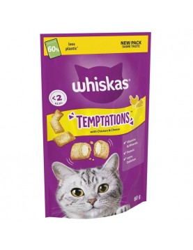 Лакомство Whiskas Temptations с пиле и сирене - 60г - Лакомства