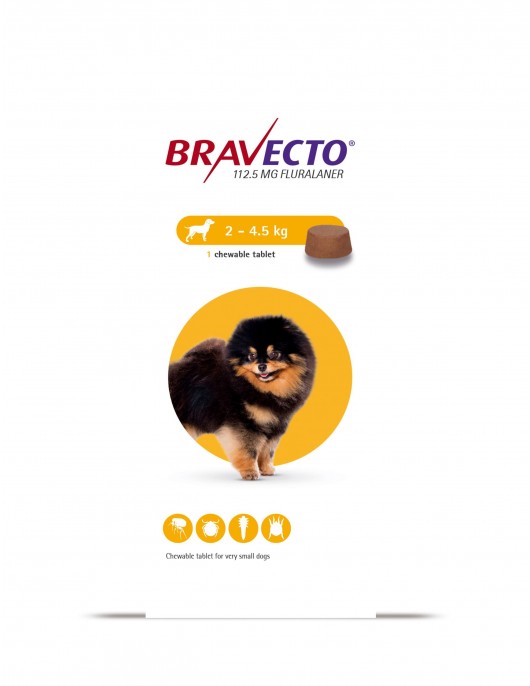 Bravecto Dog 2-4.5kg - Овкусена таблетка за кучета от 2 до 4.5кг. ВЕТЕРИНАРНА АПТЕКА Bravecto Dog 2-4.5kg - Овкусена таблетка за кучета от 2 до 4.5кг. - ВЕТЕРИНАРНА АПТЕКА