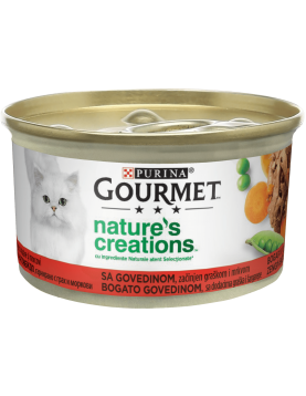 Purina Gourmet Nature`s Creations Beef, peas & carrots - Пълноценна храна за котки с говеждо, грах и моркови, 85г - Консервирани храни