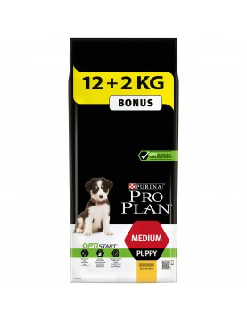 Purina Pro Plan Dog Puppy Medium Chicken - Промо чувал 12+2кг