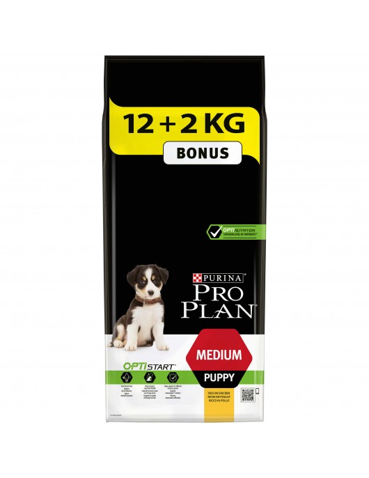 Purina Pro Plan Dog Puppy Medium Chicken - Промо чувал 12+2кг - Сухи храни