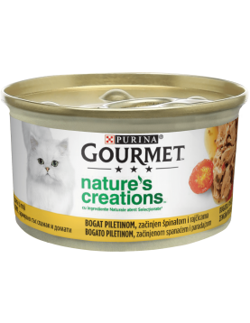 Purina Gourmet Nature`s Creations Chicken, spinach & tomatoes - Пълноценна храна за котки с пиле, спанак и домати, 85г - Консервирани храни