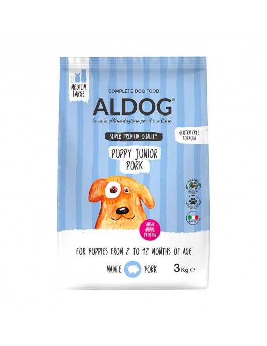 Aldog Puppy/Junior Pork Medium/Large - безглутенова, суперпремиум формула за подрастващи кученца. Свинско и ориз. - Сухи храни