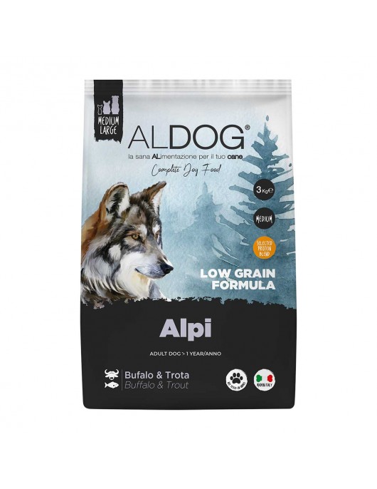 Aldog Low Grain Alpi - нискозърнена храна с бивол и пъстърва - Сухи храни