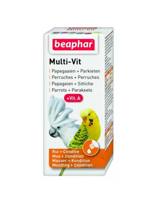 Beaphar Multi Vit Parrots+ Parakeets + vitamin A мултивитамини за папагали, 20мл - Витамини и добавки