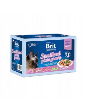 Паучове за котки - Brit Premium Fillets in Gravy Sterilised Plate - 12 броя асорти