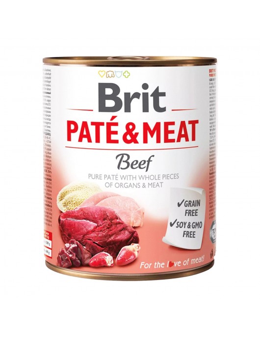 Brit Pate & Meat Beef 800г - Премиум консерва за израстнали кучета с пиле и говеждо. - Консервирани храни