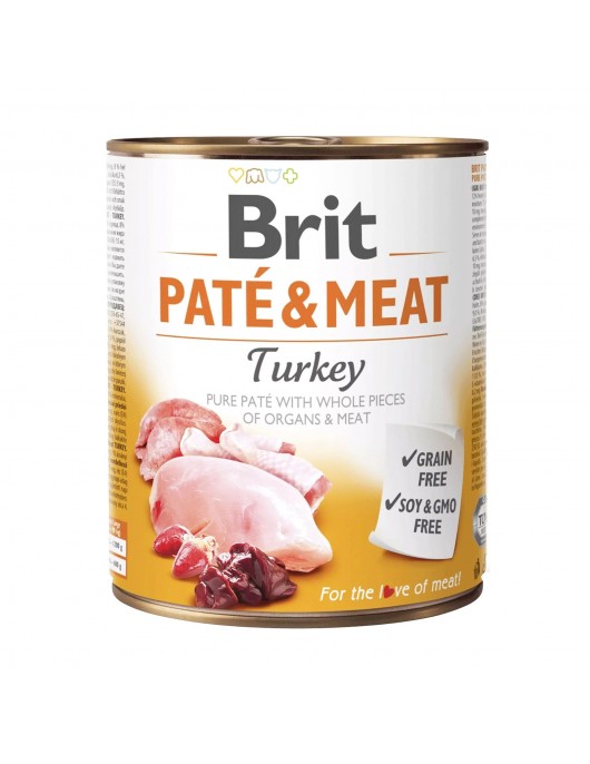 Brit Pate & Meat Turkey 800г - Преиум консерва за израстнали кучета с пиле и пуйка - Консервирани храни