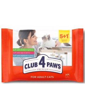 Пауч Club 4 Paws Cat Adult mix in gravy - 6 x 80гр