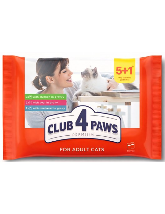 Пауч Club 4 Paws Cat Adult mix - 6 x 80гр - Консервирани храни