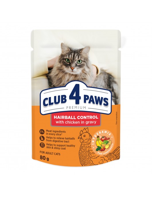 Пауч Club 4 Paws Cat Adult Hairball - 80гр - Консервирани храни