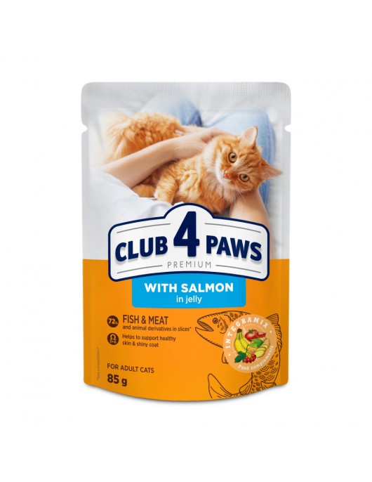 Пауч Club 4 Paws Cat Adult SALMON in jelly - 100гр Пауч Club 4 Paws Cat Adult SALMON in jelly - 100гр - Консервирани храни
