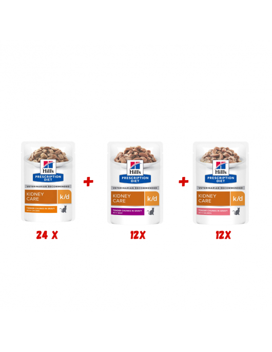 Hill`s Prescription Diet Feline K/d Beef - кутия с 12 пауча х 85г - Грижа за бъбреците и уринарния тракт