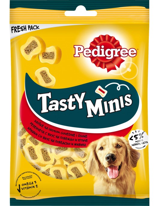 Лакомство Pedigree Tasty Minis говеждо и птиче - 155г - Лакомства за кучета