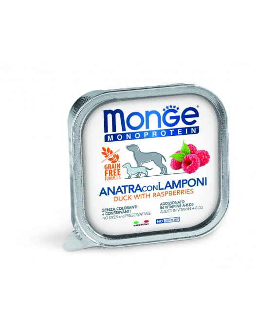 Monge Dog Monoprotein Adult Fruit Pate Duck & Raspberries 150г Monge Dog Monoprotein Adult Fruit Pate Duck & Raspberries 150г - Консервирани храни