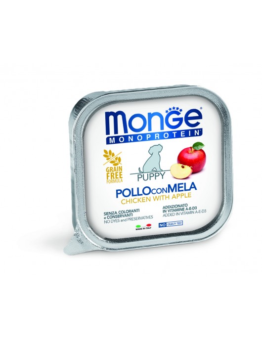 Monge Dog Monoprotein Puppy Fruit Pate Chicken & Apple 150г Monge Dog Monoprotein Puppy Fruit Pate Chicken & Apple 150г - Консервирани храни