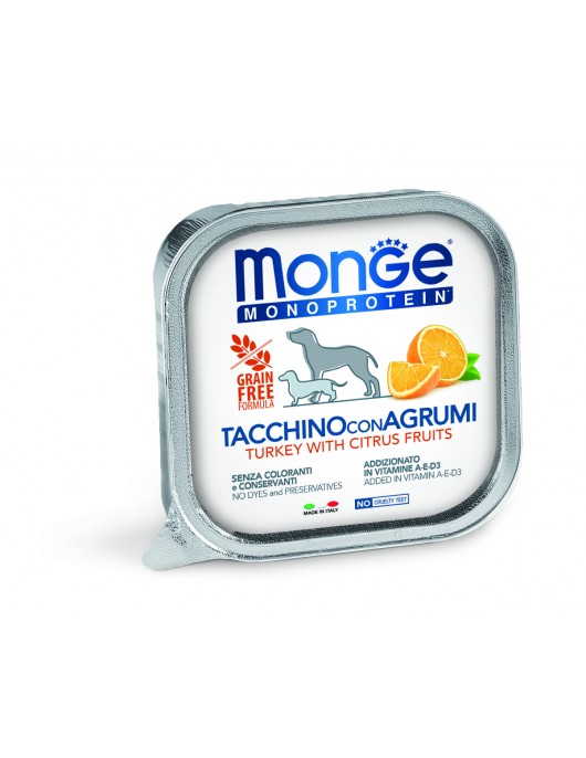 Консерва Monge DOG Monoprotein Adult Fruit Pate Turkey & Citrus fruits 400г Консерва Monge DOG Monoprotein Adult Fruit Pate Turkey & Citrus fruits 400г - Консервирани храни