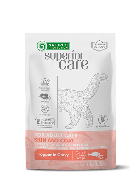Пауч за котки - Nature`s Protection Superior Care Skin/Coat Tuna & Shrimp - 70г - Консервирани храни