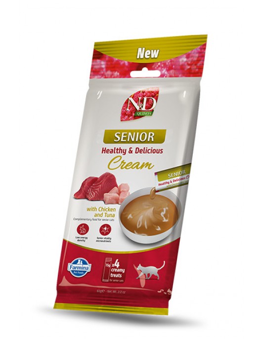 N&D Quinoa Senior Healthy & Delicious Cream with Chicken & Tuna N&D Quinoa Senior Healthy & Delicious Cream with Chicken & Tuna - Лакомства