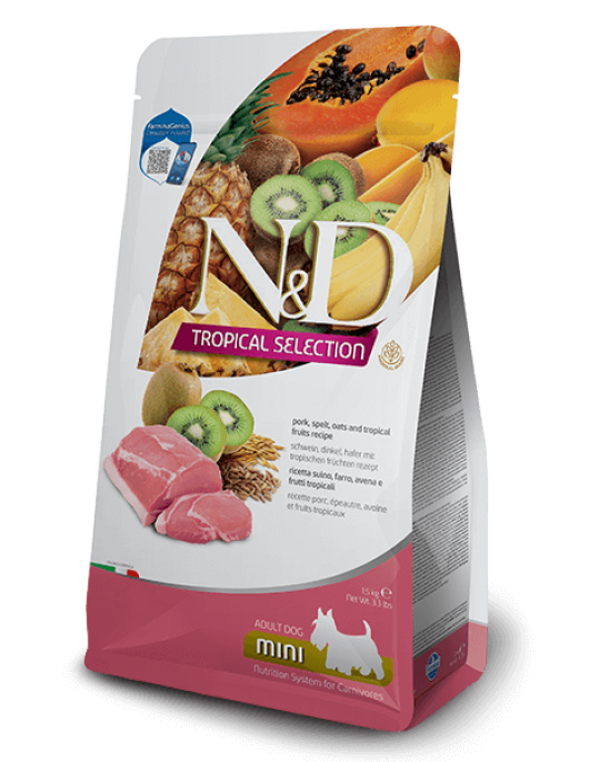 N&D Dog Tropical Selection Adult Mini Pork and Tropical fruits N&D Dog Tropical Selection Adult Mini Chicken and Tropical fruits - Сухи храни