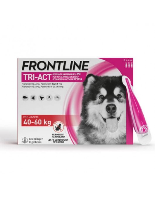 Frontline Tri Act 40-60kg – Противопаразитна пипета за кучета с тегло от 40 до 60кг - Противопаразитни