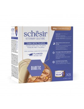 Schesir Cat VET Diabetic Flaked риба тон и тилапия 8х80гр