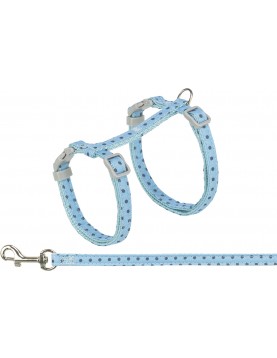 Комплект нагръдник + повод Trixie - 28-45/120см син на точки - Поводи, нашийници, нагръдници