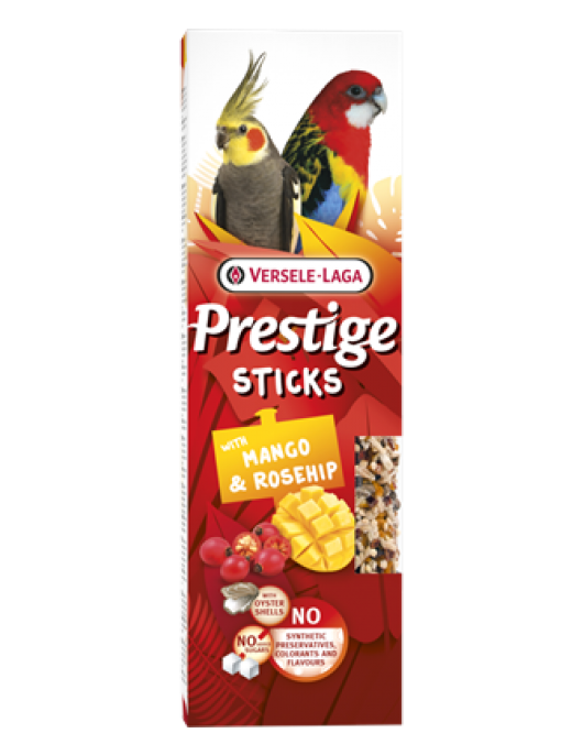 Versele-Laga Stick Prestige Big Parakeets Exotic Fruit, 2х70г Лакомства Versele-Laga Orlux Pick Block - минерален блок за дребни птички 350г Лакомства