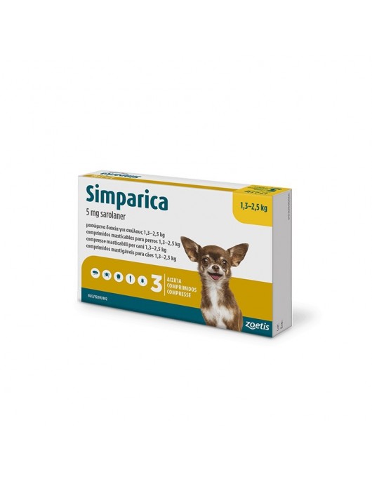 Simparica - вкусни таблетки за кучета от 1.3 до 2.5кг - за профилактика срещу външни паразити Simparica 5mg - вкусни таблетки за кучета от 1.3 до 2.5кг - за профилактика срещу външни паразити - Противопаразитни