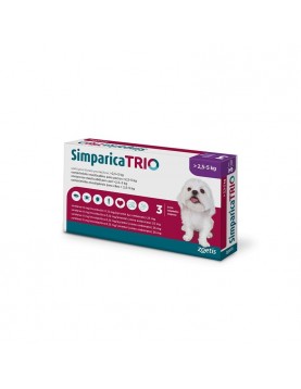 Simparica Trio 2.5 - 5кг - вкусни таблетки за кучета - за профилактика на външни и вътрешни паразити