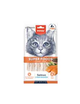 Wanpy Cat Superfoods Creamy Salmon - кремчета за котки със сьомга и водорасли 5х14г