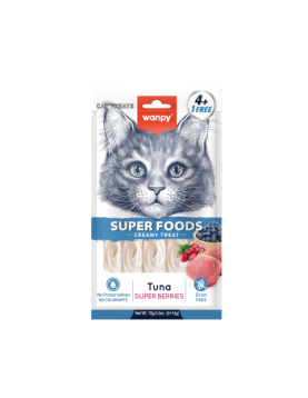 Wanpy Cat Superfoods Creamy Tuna - кремчета за котки с риба тон и горски плодове 5х14г