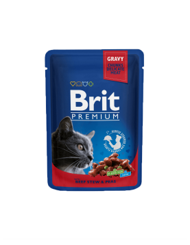 Пауч за котки - Brit Premium Chunks Beef & Peas 