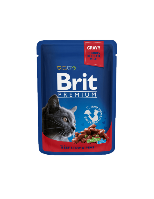 Пауч за котки - Brit Premium Chunks Beef & Peas - Консервирани храни