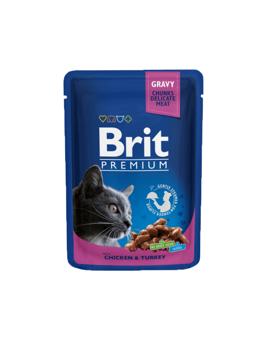 Пауч за котки - Brit Premium Chicken & Turkey Консервирани храни Пауч за котки - Brit Premium Chunks Chicken & Turkey - Консервирани храни