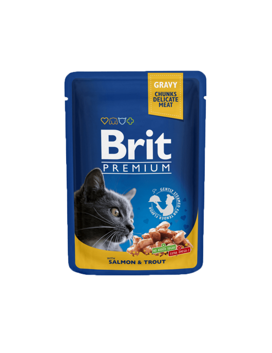 Пауч за котки - Brit Premium Chunks Salmon & Trout - Консервирани храни