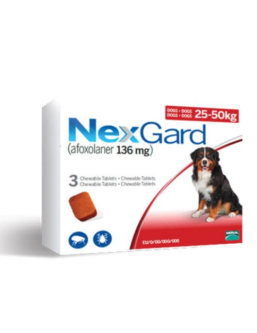 NexGard за кучета с тегло от 25 до 50кг - противопаразитна таблетка срещу бълхи и кърлежи - Противопаразитни