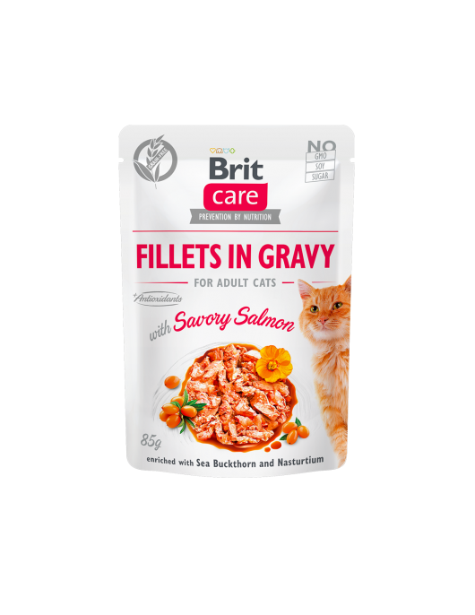 Пауч за котки - Brit Care Cat Savory Salmon Fillets in Gravy - Консервирани храни