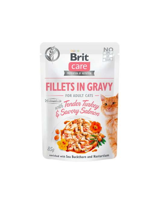 Пауч за котки - Brit Care Cat Tender Turkey & Savory Salmon Fillets in Gravy - Консервирани храни